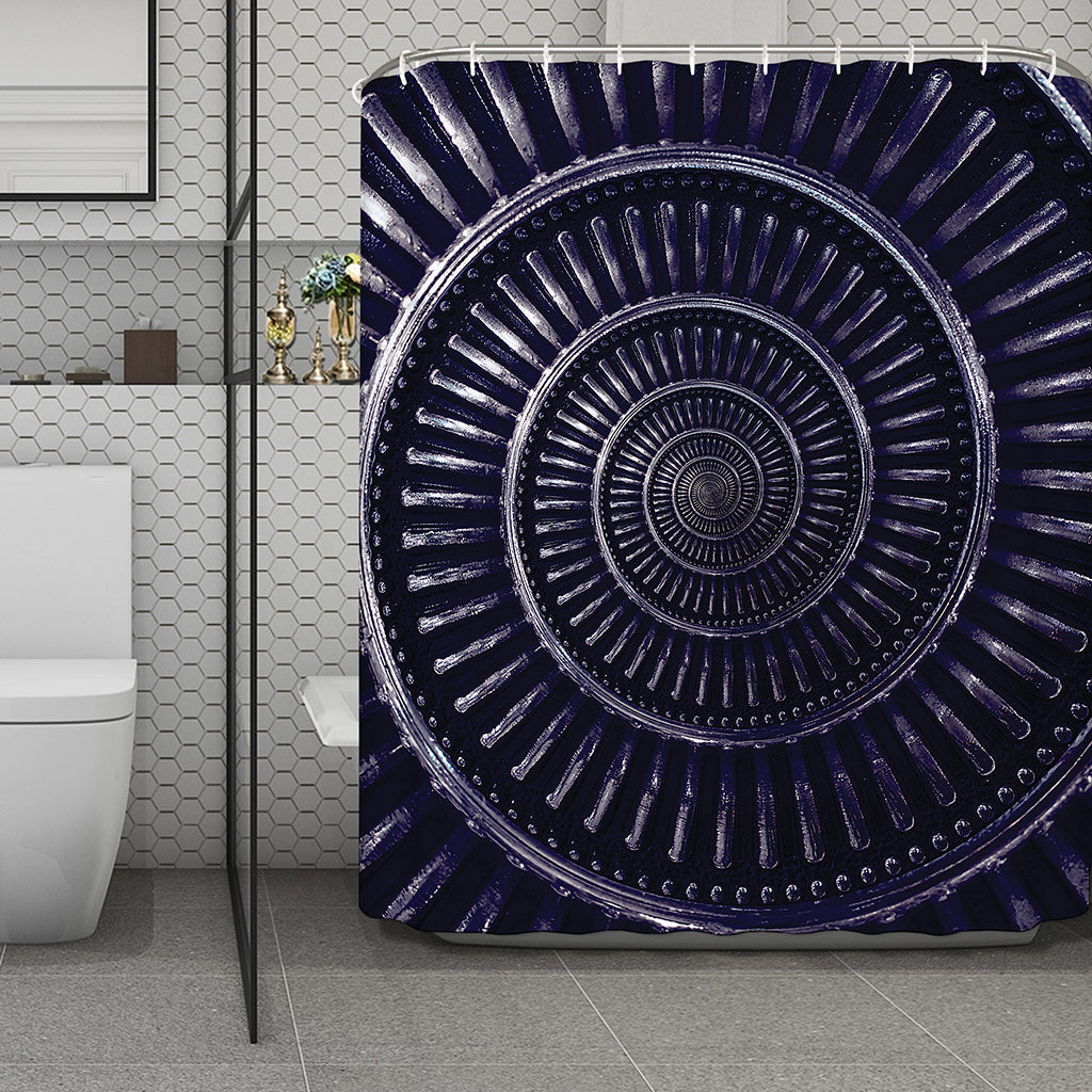 Dark Navy Metal Spiral Print Polyester Shower Curtain