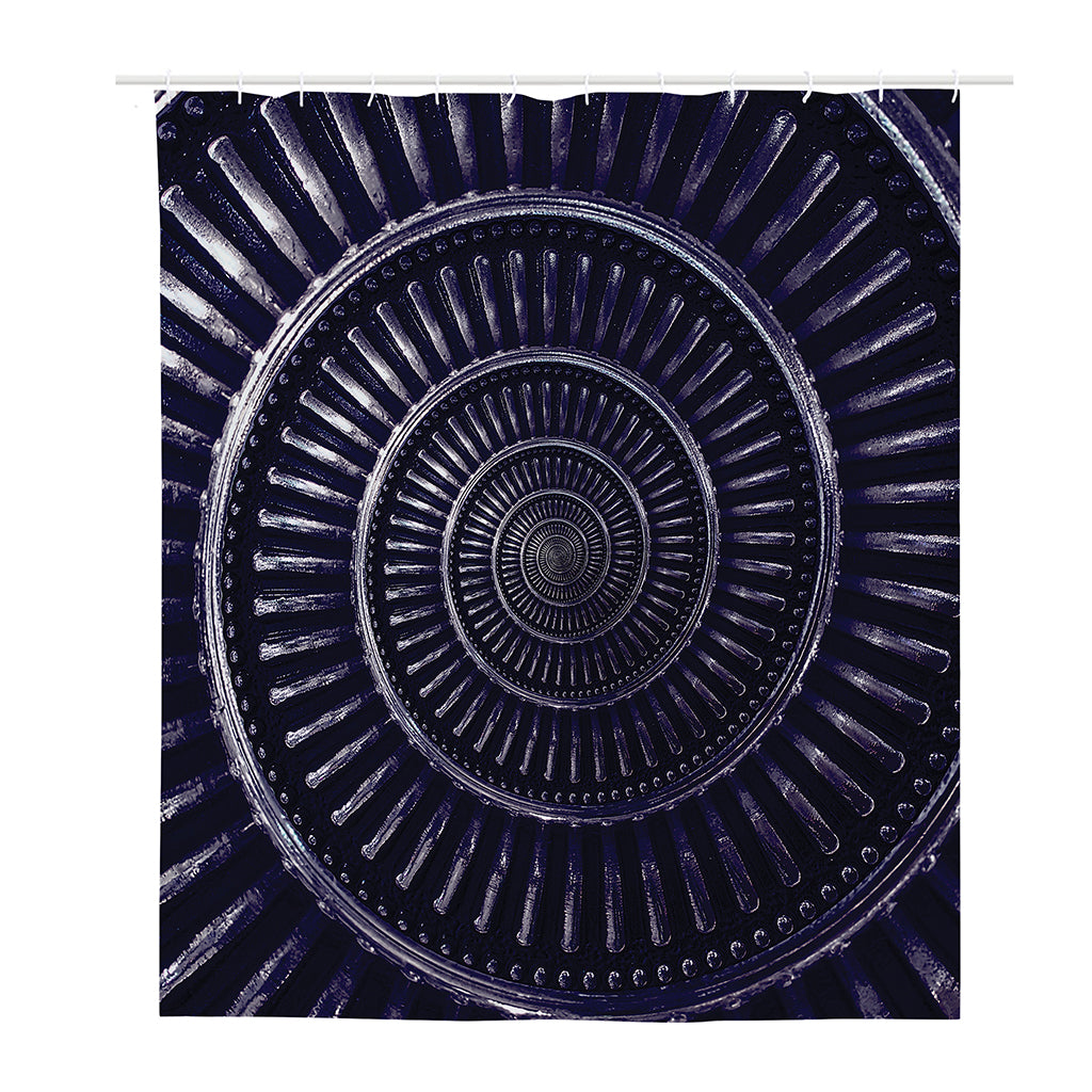 Dark Navy Metal Spiral Print Polyester Shower Curtain
