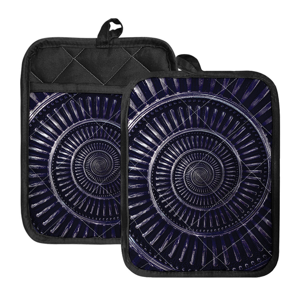 Dark Navy Metal Spiral Print Pot Holders With Pocket