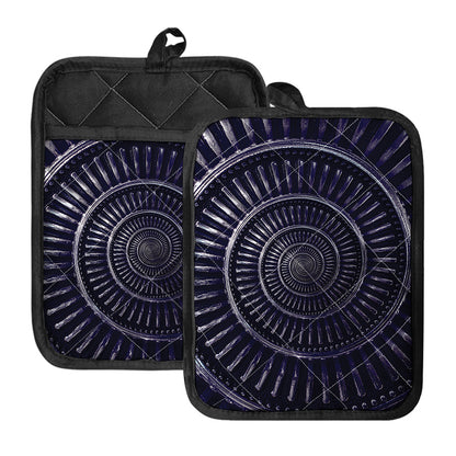 Dark Navy Metal Spiral Print Pot Holders With Pocket