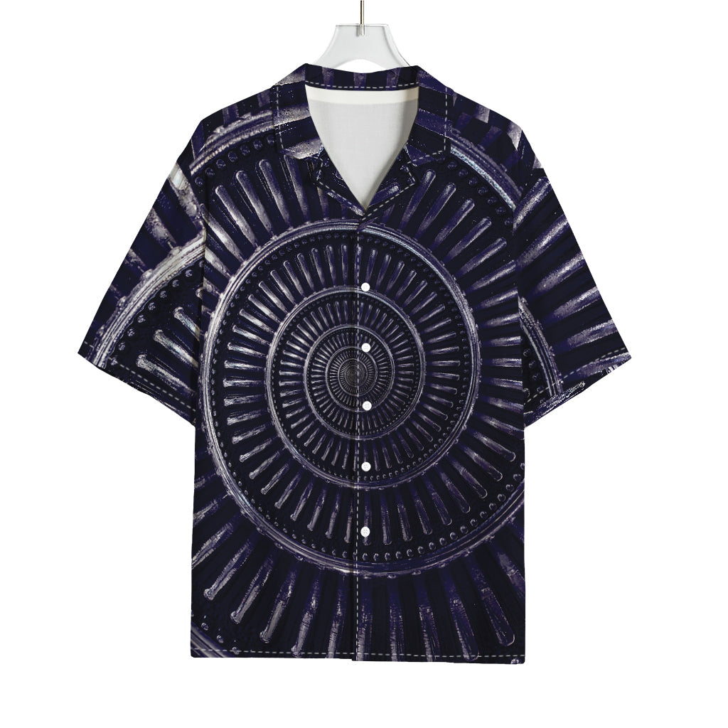 Dark Navy Metal Spiral Print Rayon Hawaiian Shirt