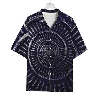 Dark Navy Metal Spiral Print Rayon Hawaiian Shirt