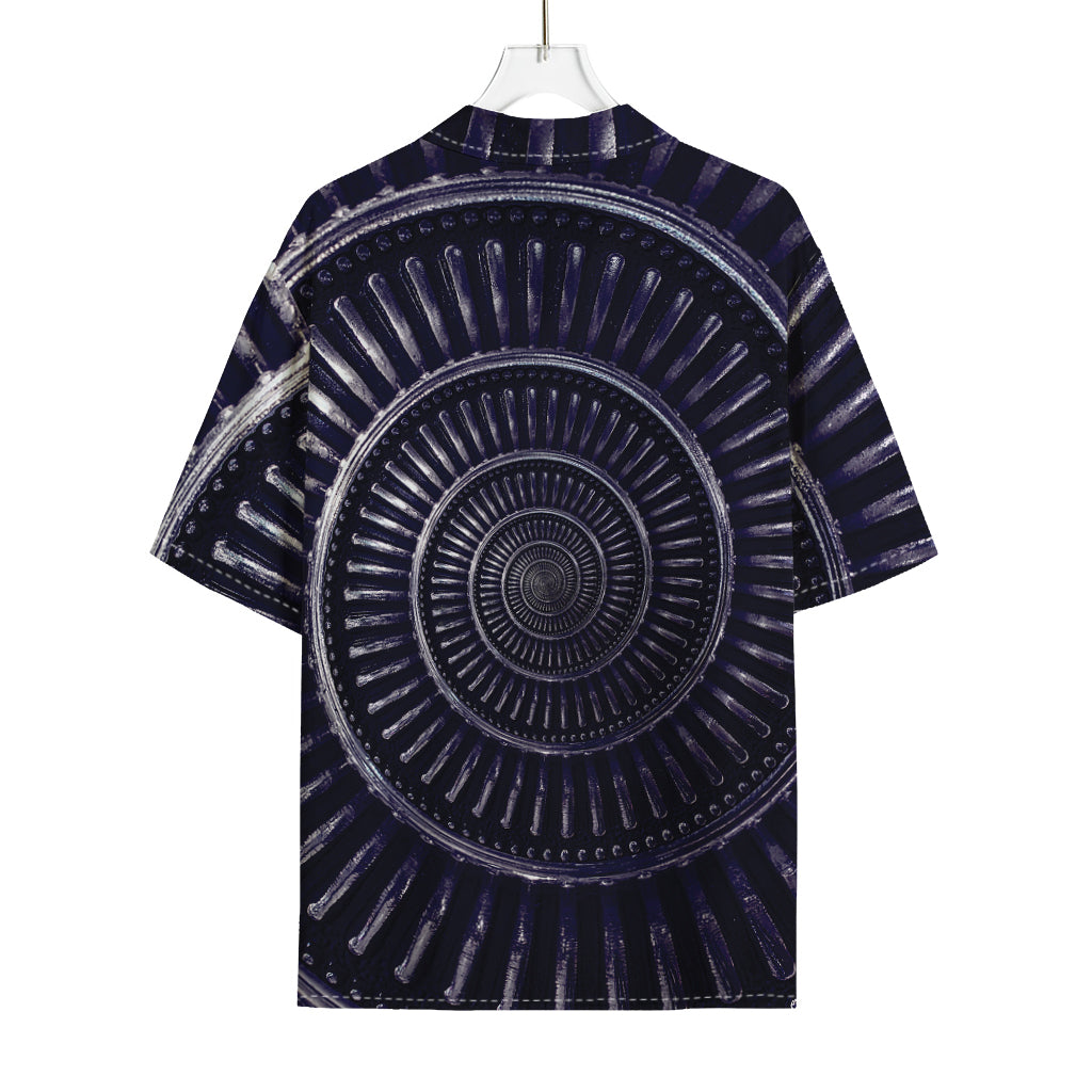 Dark Navy Metal Spiral Print Rayon Hawaiian Shirt