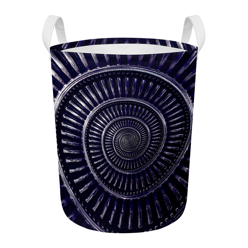 Dark Navy Metal Spiral Print Round Laundry Basket