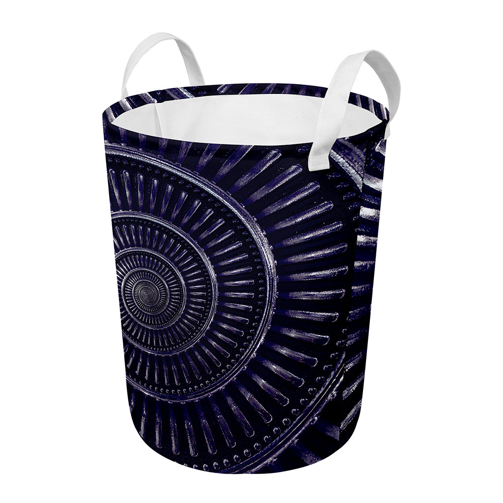 Dark Navy Metal Spiral Print Round Laundry Basket