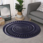 Dark Navy Metal Spiral Print Round Rug