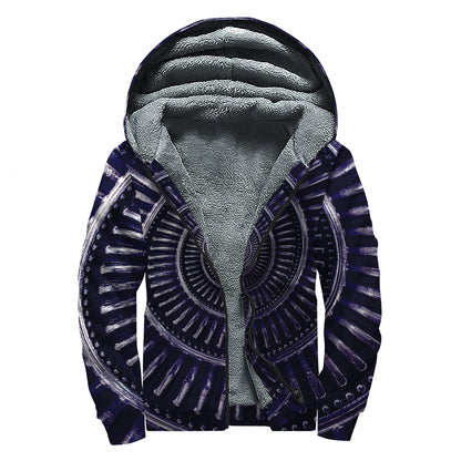 Dark Navy Metal Spiral Print Sherpa Lined Zip Up Hoodie
