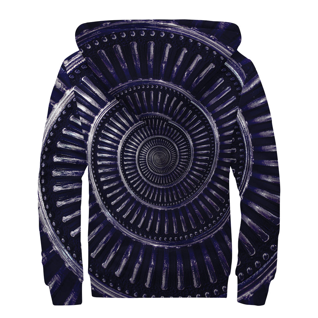 Dark Navy Metal Spiral Print Sherpa Lined Zip Up Hoodie