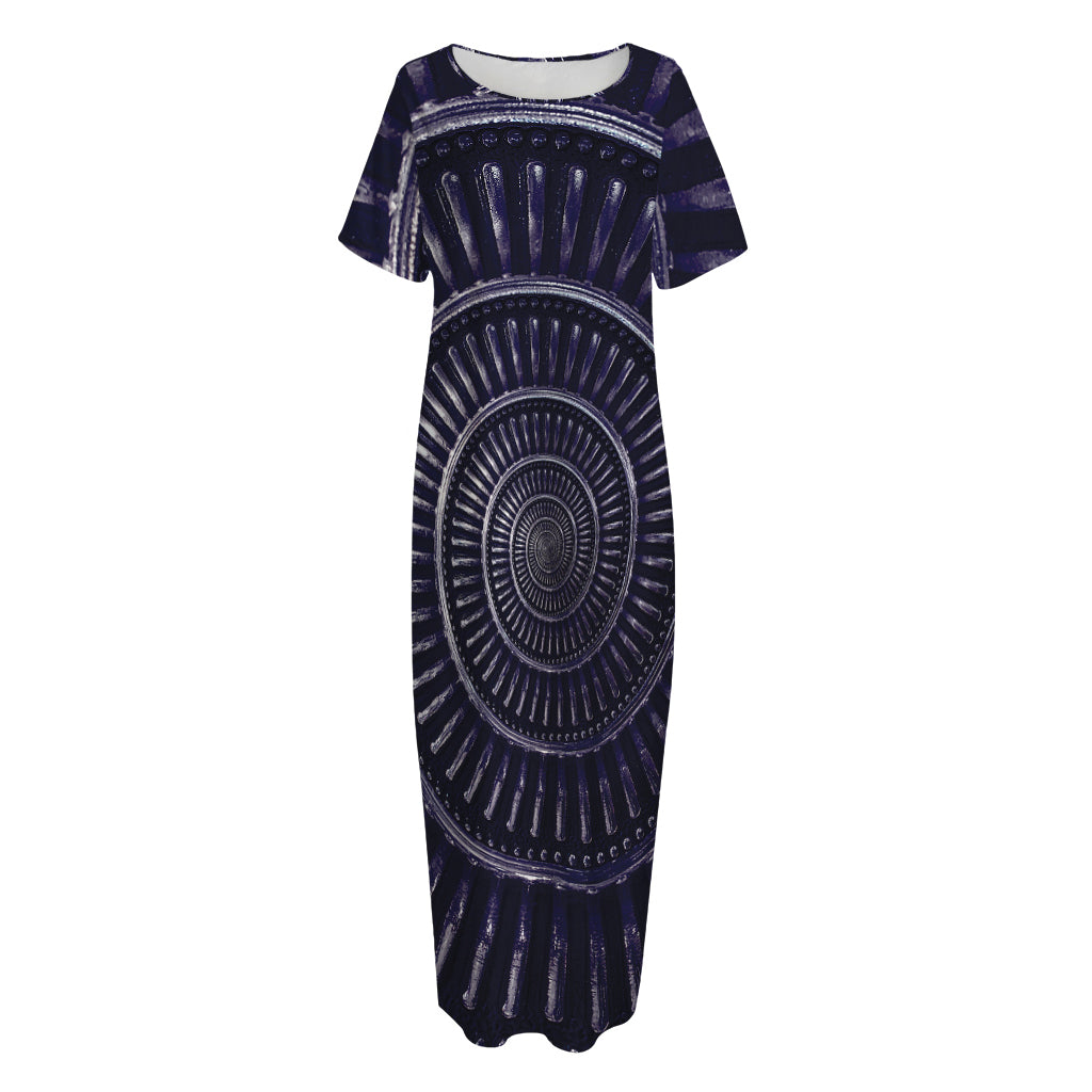Dark Navy Metal Spiral Print Short Sleeve Long Nightdress