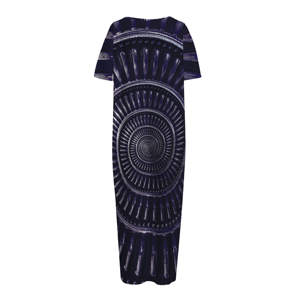 Dark Navy Metal Spiral Print Short Sleeve Long Nightdress