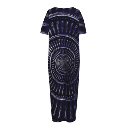 Dark Navy Metal Spiral Print Short Sleeve Long Nightdress