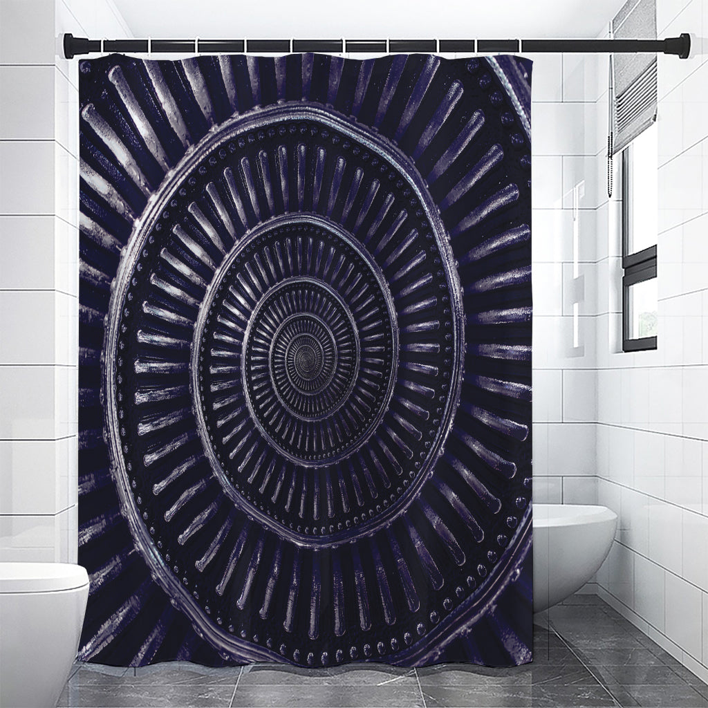 Dark Navy Metal Spiral Print Shower Curtain