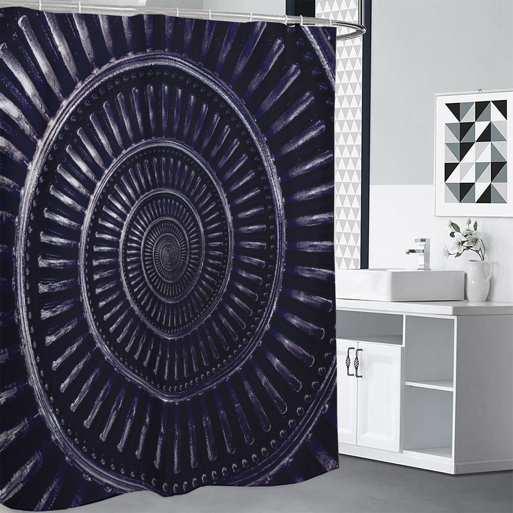 Dark Navy Metal Spiral Print Shower Curtain