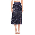 Dark Navy Metal Spiral Print Side Slit Midi Skirt
