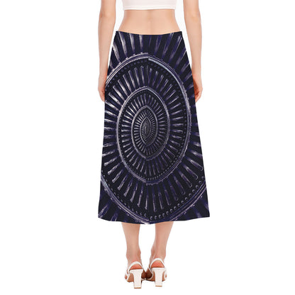 Dark Navy Metal Spiral Print Side Slit Midi Skirt