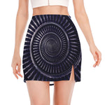 Dark Navy Metal Spiral Print Side Slit Mini Skirt