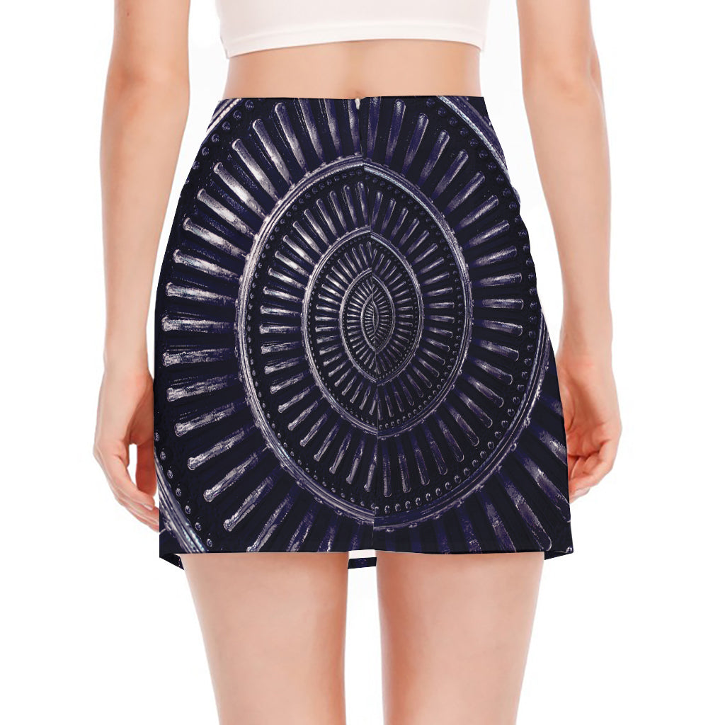 Dark Navy Metal Spiral Print Side Slit Mini Skirt