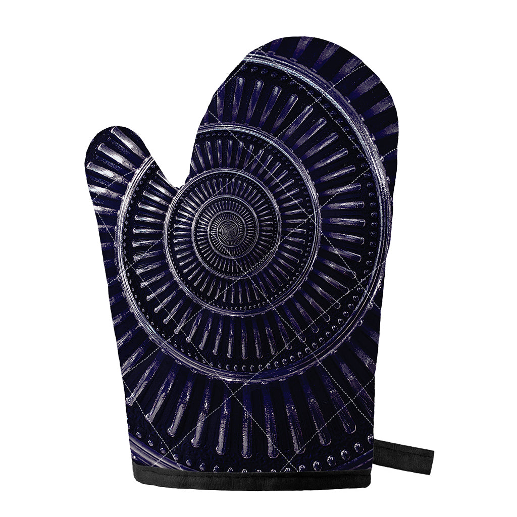 Dark Navy Metal Spiral Print Single Oven Mitt