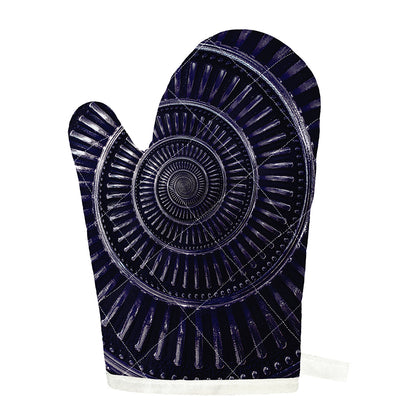 Dark Navy Metal Spiral Print Single Oven Mitt