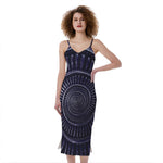 Dark Navy Metal Spiral Print Slim Fit Midi Cami Dress