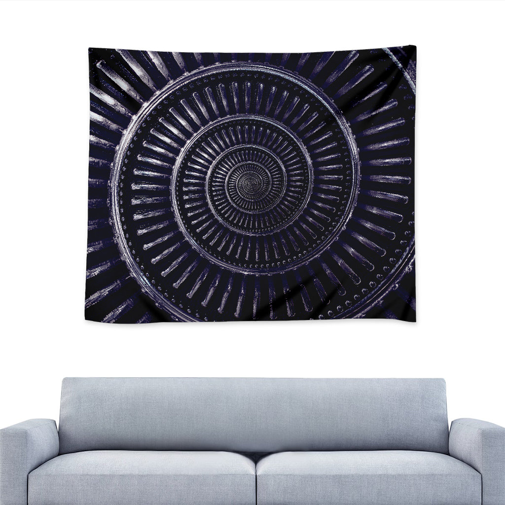 Dark Navy Metal Spiral Print Tapestry