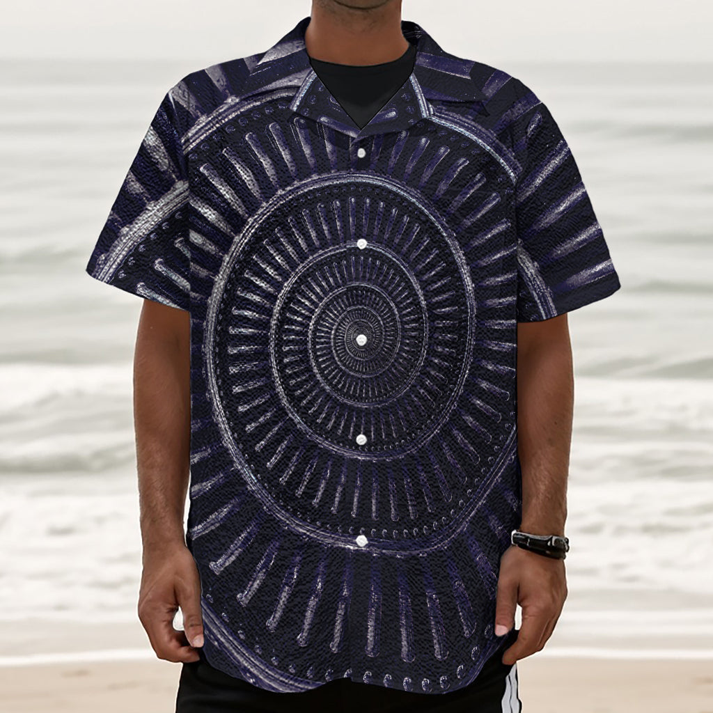 Dark Navy Metal Spiral Print Textured Short Sleeve Shirt