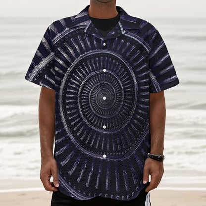 Dark Navy Metal Spiral Print Textured Short Sleeve Shirt