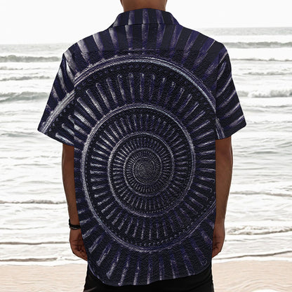 Dark Navy Metal Spiral Print Textured Short Sleeve Shirt