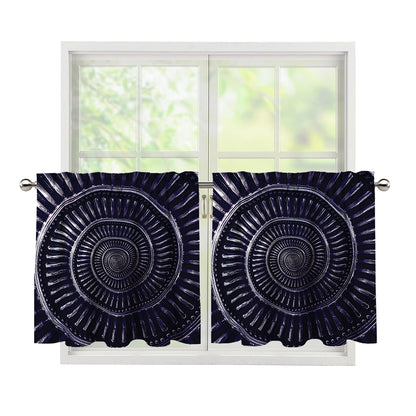 Dark Navy Metal Spiral Print Tier Curtains