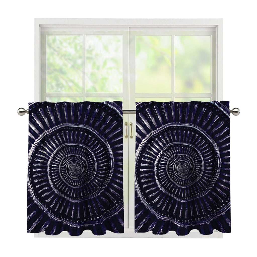 Dark Navy Metal Spiral Print Tier Curtains