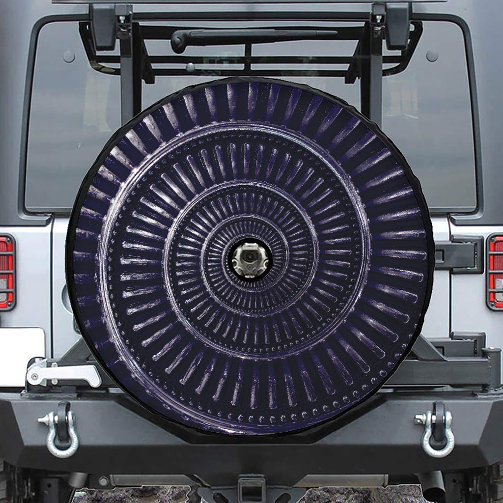 Dark Navy Metal Spiral Print Tire Cover With Camera Hole
