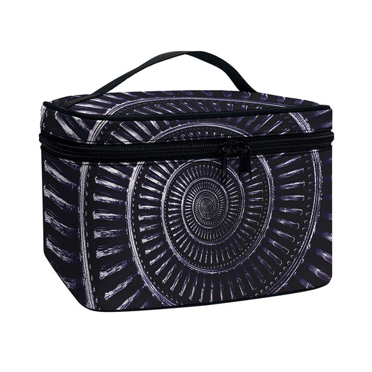 Dark Navy Metal Spiral Print Travel Makeup Bag