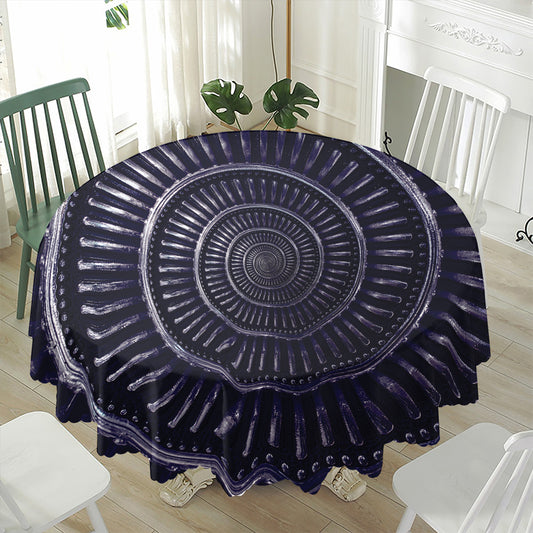 Dark Navy Metal Spiral Print Waterproof Round Tablecloth