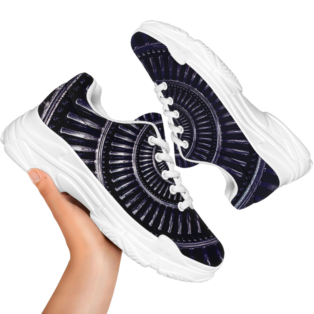 Dark Navy Metal Spiral Print White Chunky Shoes