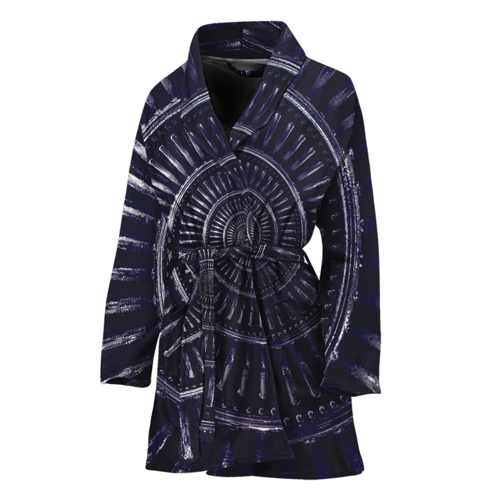 Dark Navy Metal Spiral Print Women's Bathrobe