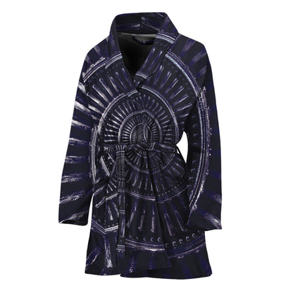 Dark Navy Metal Spiral Print Women's Bathrobe