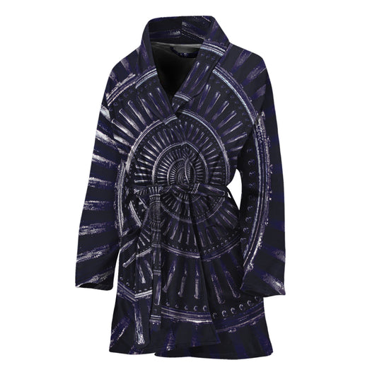 Dark Navy Metal Spiral Print Women's Bathrobe