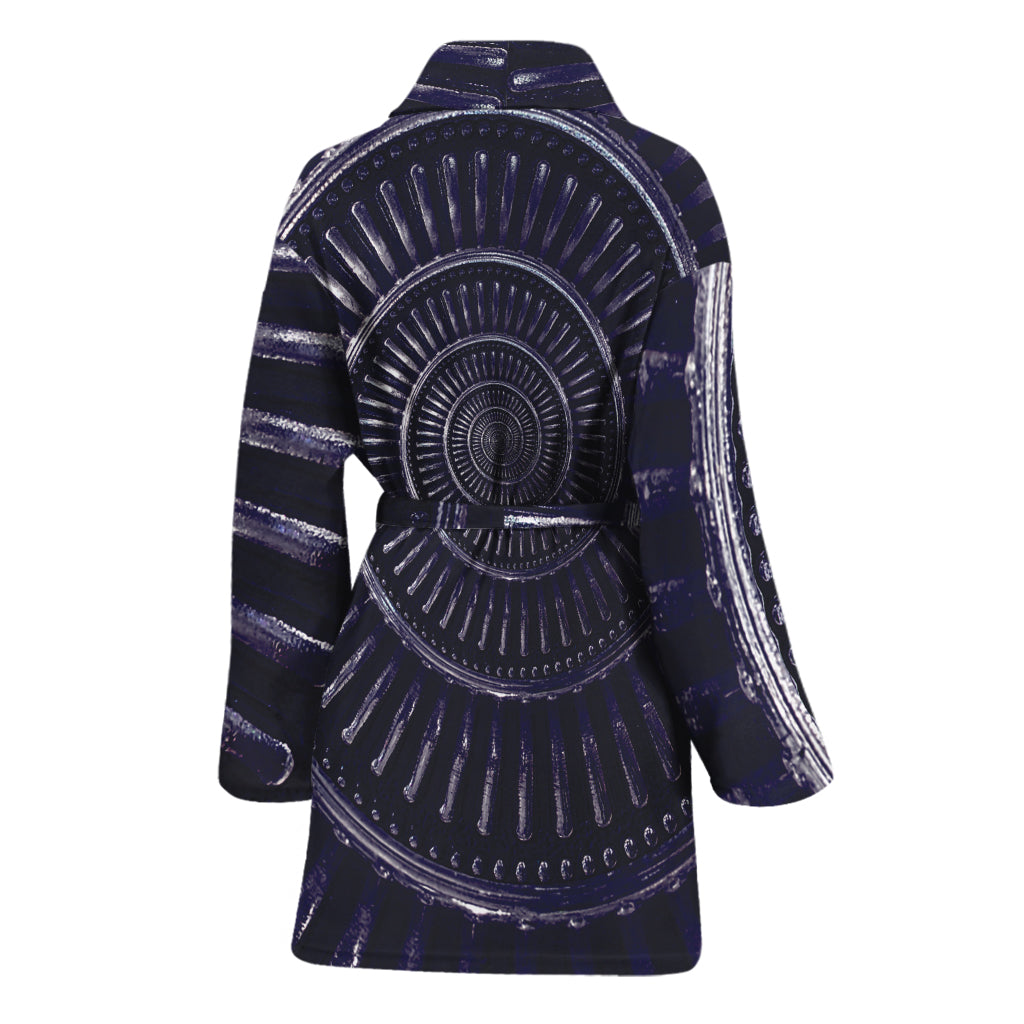 Dark Navy Metal Spiral Print Women's Bathrobe