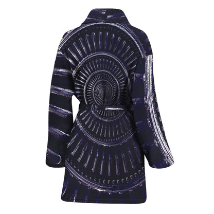 Dark Navy Metal Spiral Print Women's Bathrobe