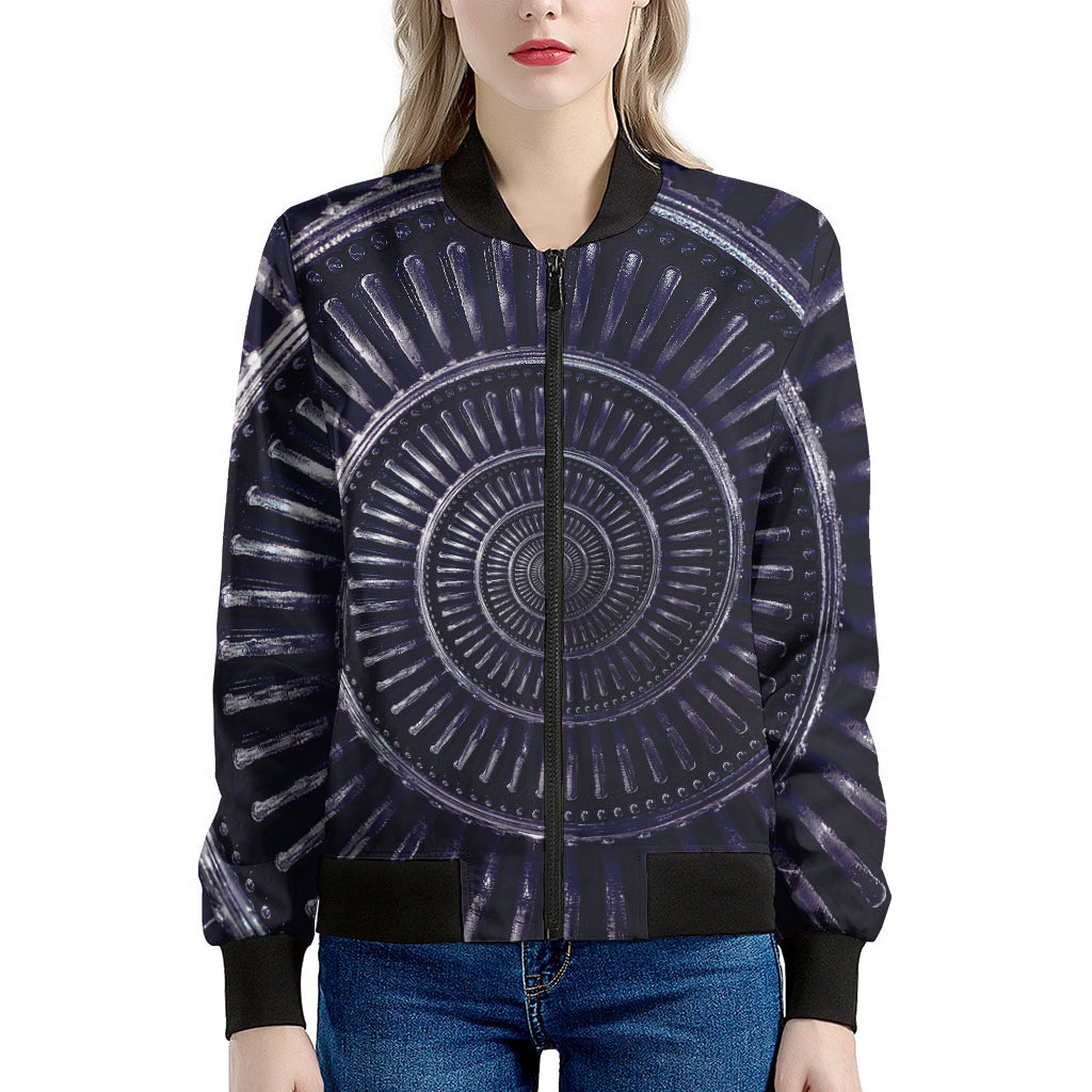 Dark Navy Metal Spiral Print Women's Bomber Jacket