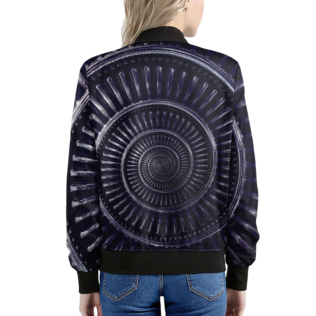 Dark Navy Metal Spiral Print Women's Bomber Jacket