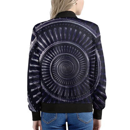 Dark Navy Metal Spiral Print Women's Bomber Jacket