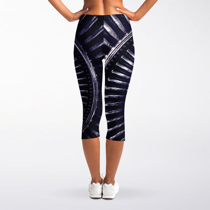 Dark Navy Metal Spiral Print Women's Capri Leggings