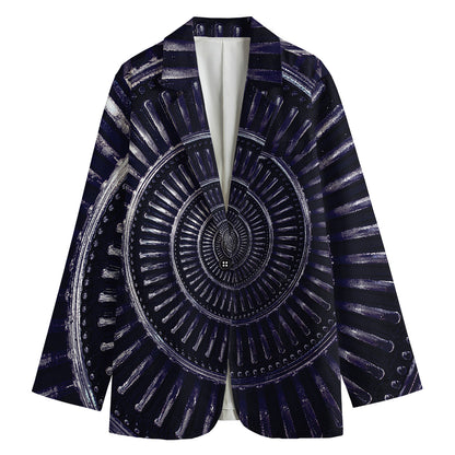 Dark Navy Metal Spiral Print Women's Cotton Blazer