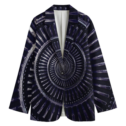 Dark Navy Metal Spiral Print Women's Cotton Blazer