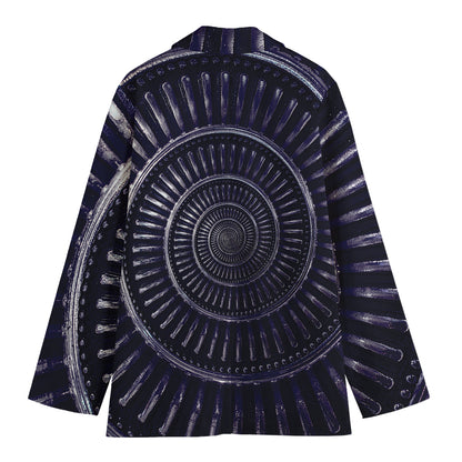 Dark Navy Metal Spiral Print Women's Cotton Blazer
