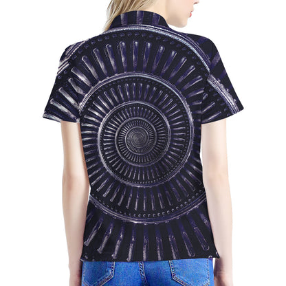 Dark Navy Metal Spiral Print Women's Polo Shirt