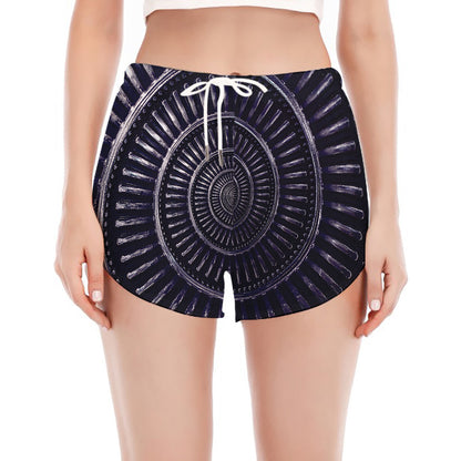 Dark Navy Metal Spiral Print Women's Split Running Shorts