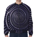 Dark Navy Metal Spiral Print Zip Sleeve Bomber Jacket