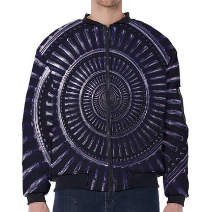 Dark Navy Metal Spiral Print Zip Sleeve Bomber Jacket